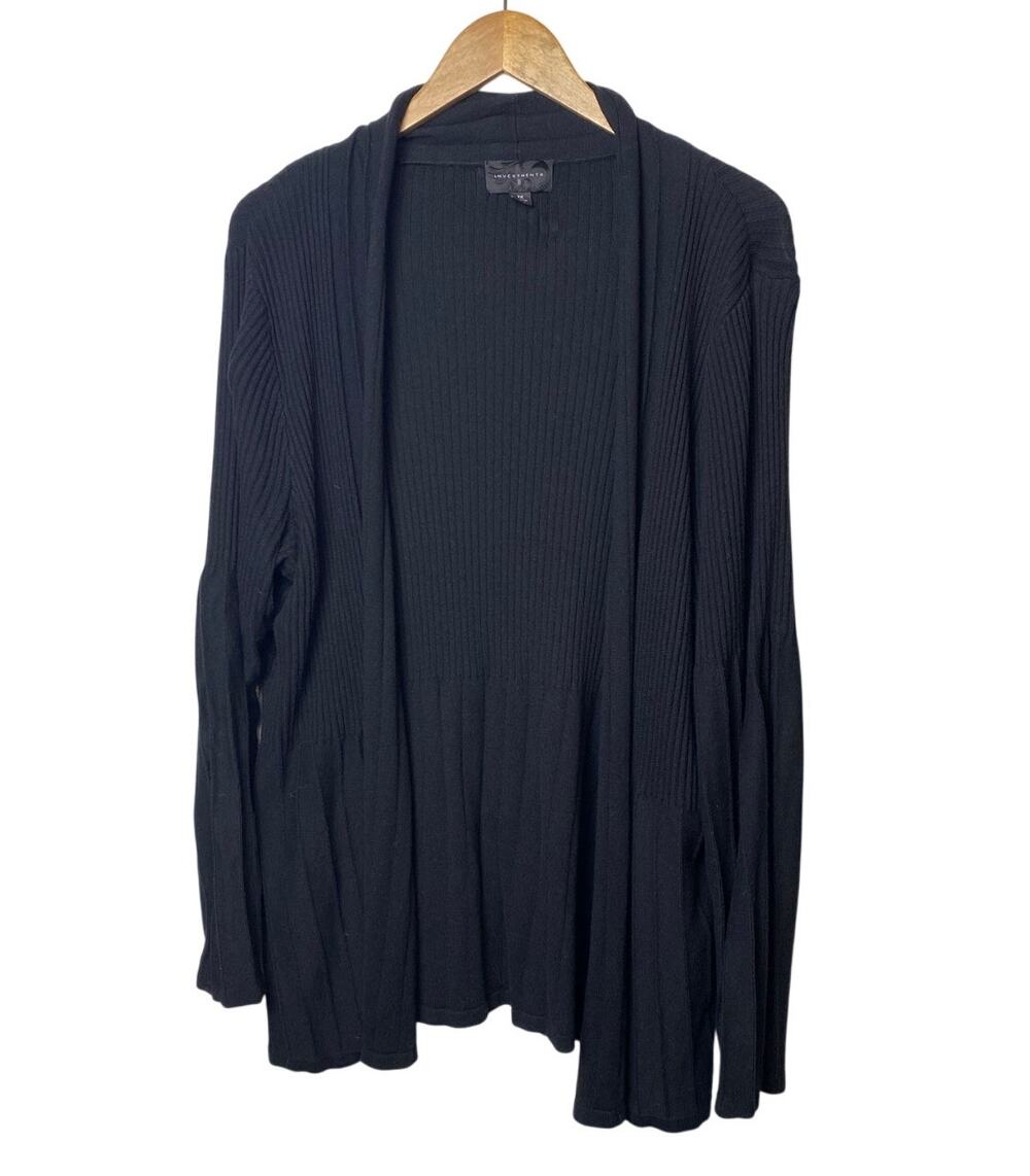 Investments II Women's Black Ribbed Long Sleeve Open Cardigan Size 1X